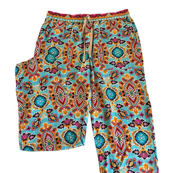 Hale Bob Pants - Hale Bob Silk Blend Pull On Style Pants Turquoise Multicolor Women’s Size Small